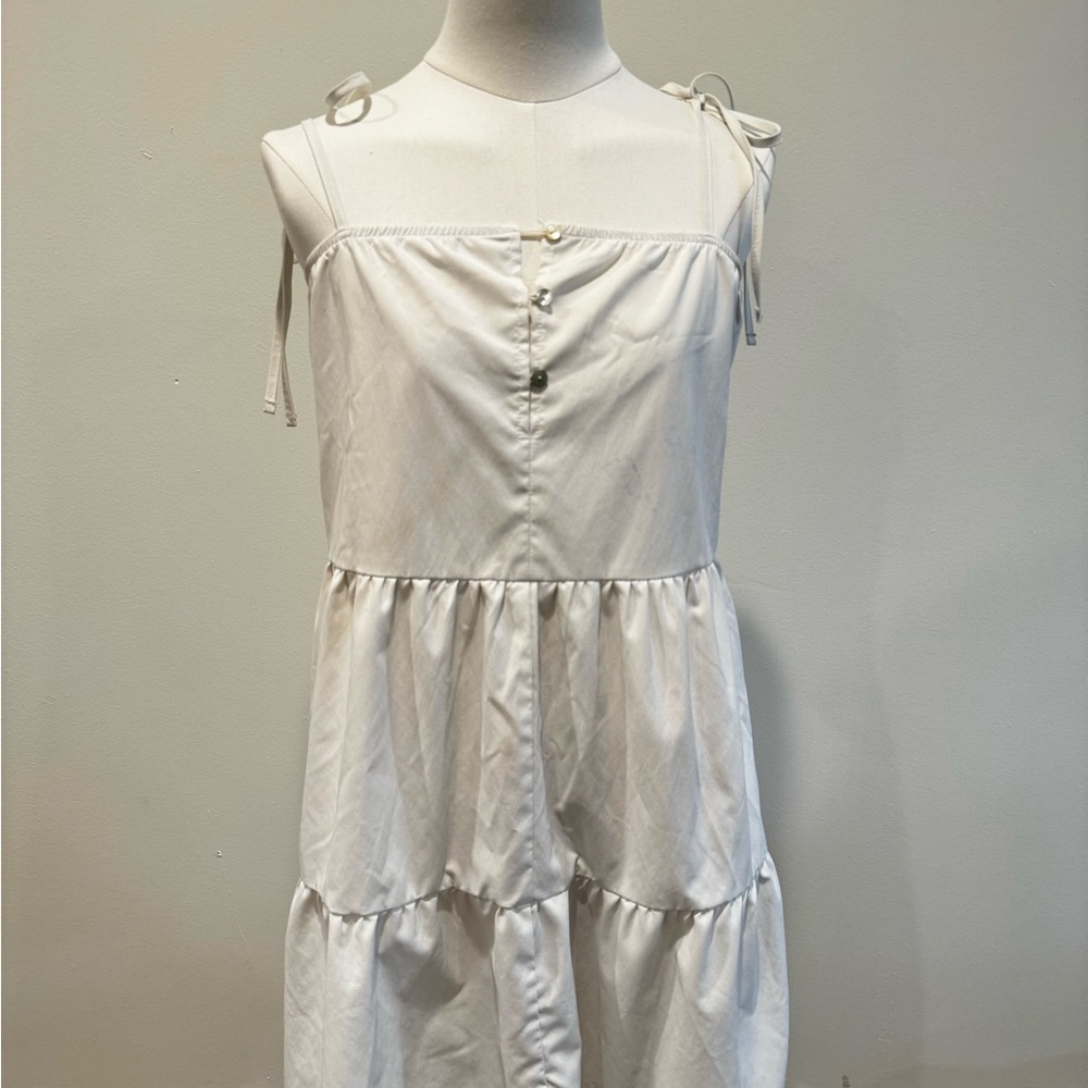 White Tiered Dress with Tie Straps